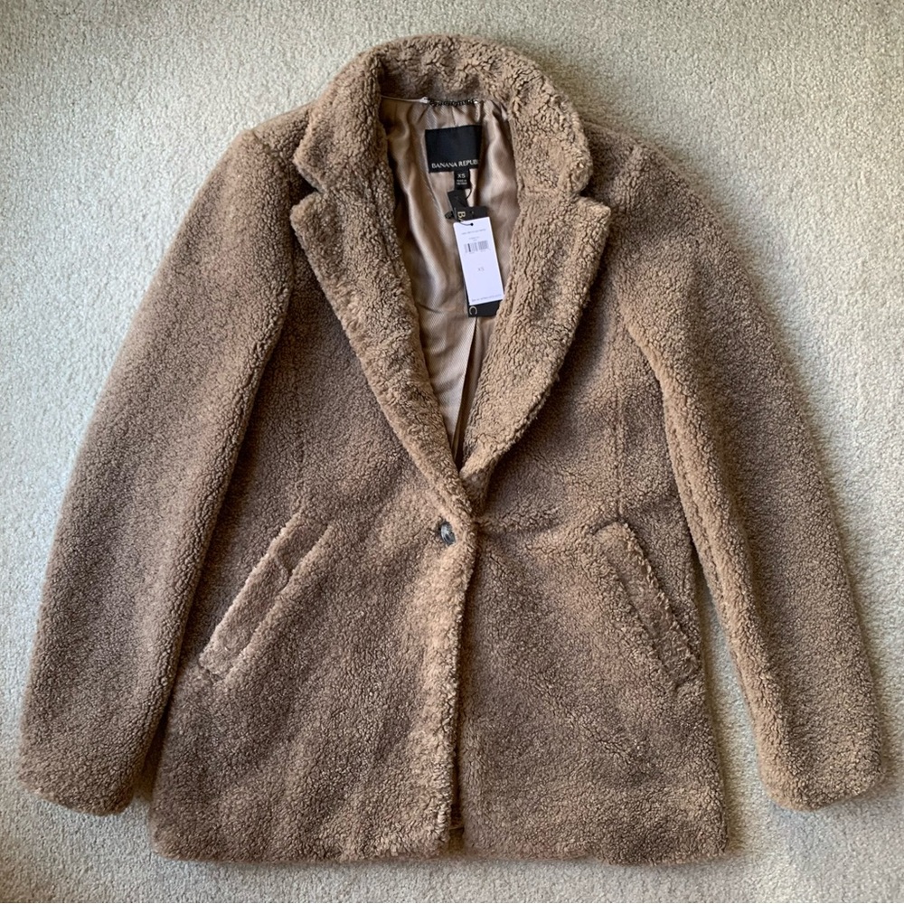 BANANA REPUBLIC Teddy Blazer Coat XS Taupe Women Outerwear NEW